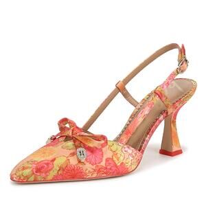 Circus NY Sam Edelman Monica Slingback Heels Floral Bow Satin Sz 8 MEW